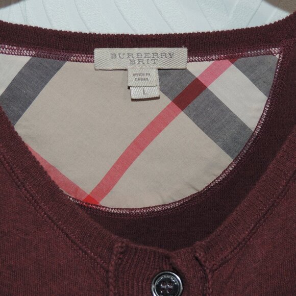 BURBERRY BRIT Classic Cardigan sz L Color Box Dark Red - Picture 9 of 13
